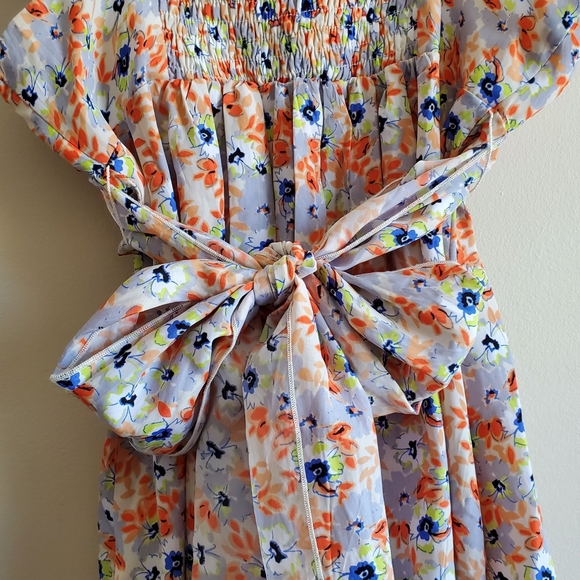 Johnny Martin floral dress with straps tie back, drape bust details, size 1 - Picture 6 of 8